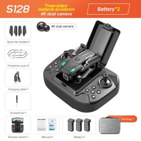 S128 Mini Drone 4K HD Camera Three-sided Obstacle Avoidance Air Pressure Fixed Height Professional Foldable Quadcopter Toys (Color: Black Dual4K Bag 3B, Ships From: China)