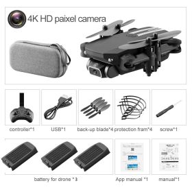 LS-MIN RC Mini Drone 4K 1080P HD Camera WiFi Fpv Air Pressure Altitude Hold One Key Take Off Helicopter Foldable Quadcopter Toy (Color: 4K Black Bag 3B, Ships From: China)