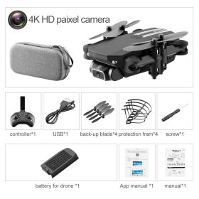 LS-MIN RC Mini Drone 4K 1080P HD Camera WiFi Fpv Air Pressure Altitude Hold One Key Take Off Helicopter Foldable Quadcopter Toy (Color: 4K Black Bag, Ships From: China)