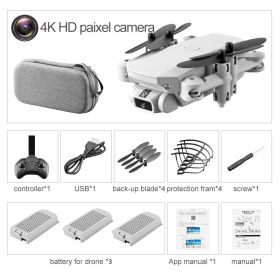 LS-MIN RC Mini Drone 4K 1080P HD Camera WiFi Fpv Air Pressure Altitude Hold One Key Take Off Helicopter Foldable Quadcopter Toy (Color: 4K Gray 3B Bag, Ships From: China)